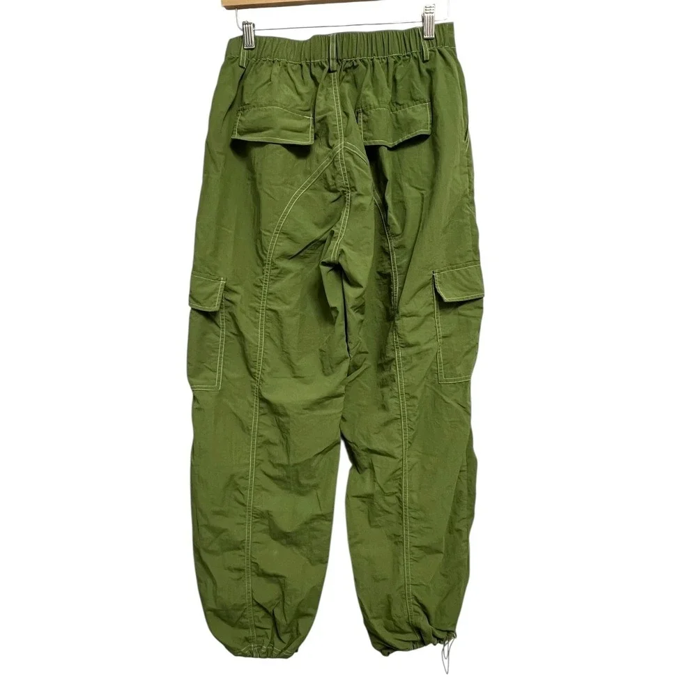 Beige‎ Botany Cargo Pants Medium Green Nylon Parachute Jogger Drawstring Hem